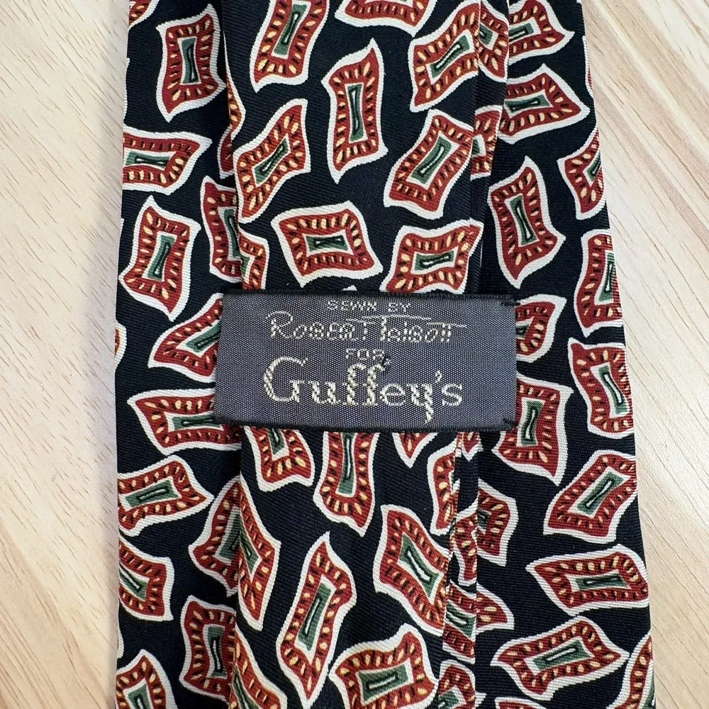 Robert Talbott Men's Black Red Green White Geometric Woven Silk Tie One Size